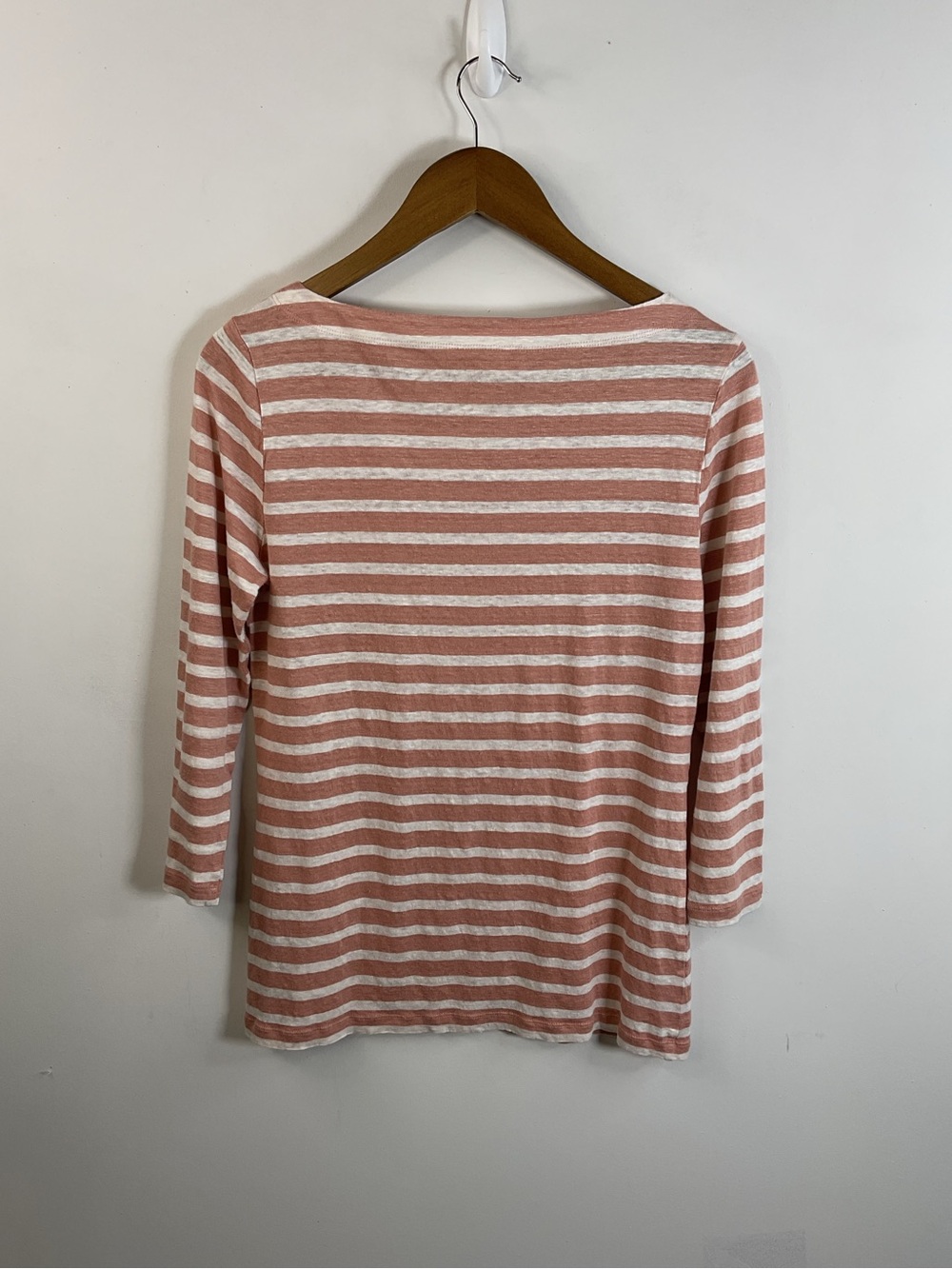 Tory Burch Rose-Pink & White Striped Boatneck 3/4 Sleeve Top Size Large - Picture 4 of 6